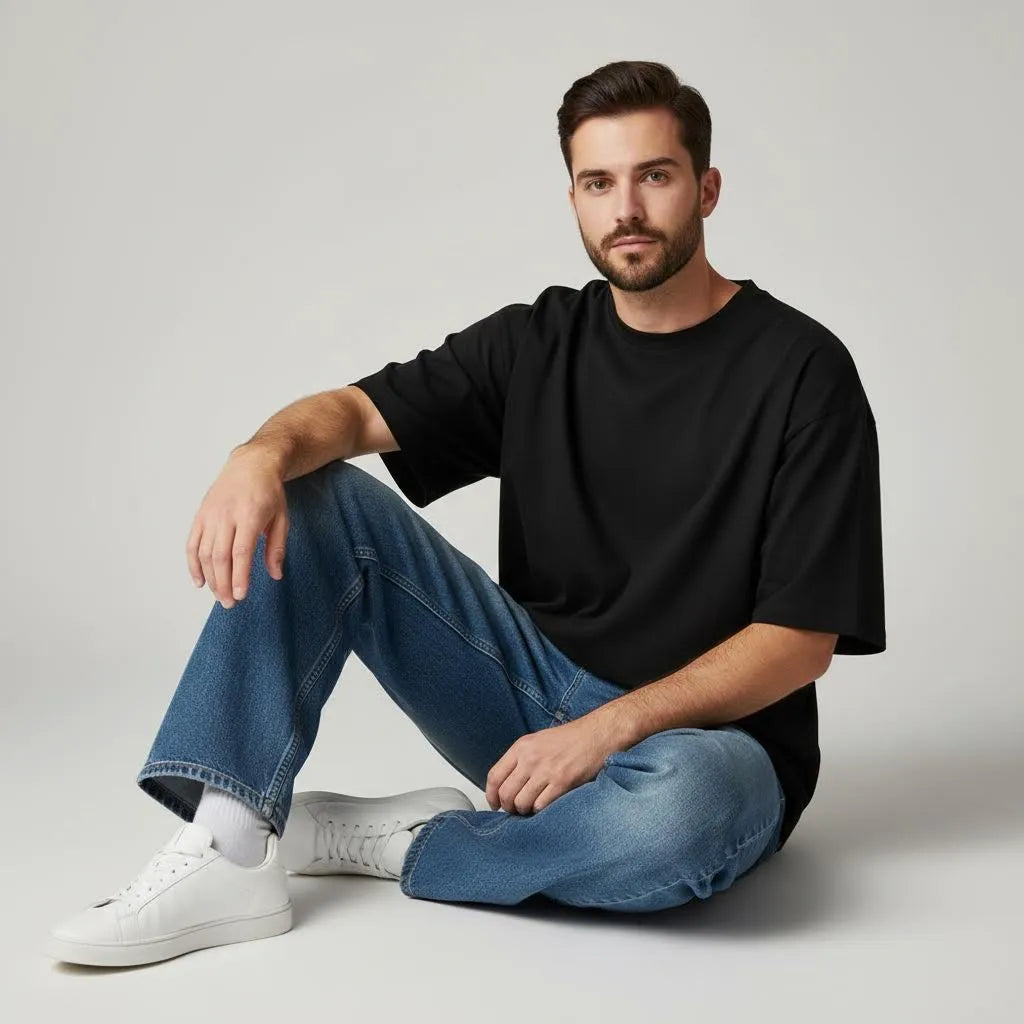Plain Black - Men Oversized T-shirt