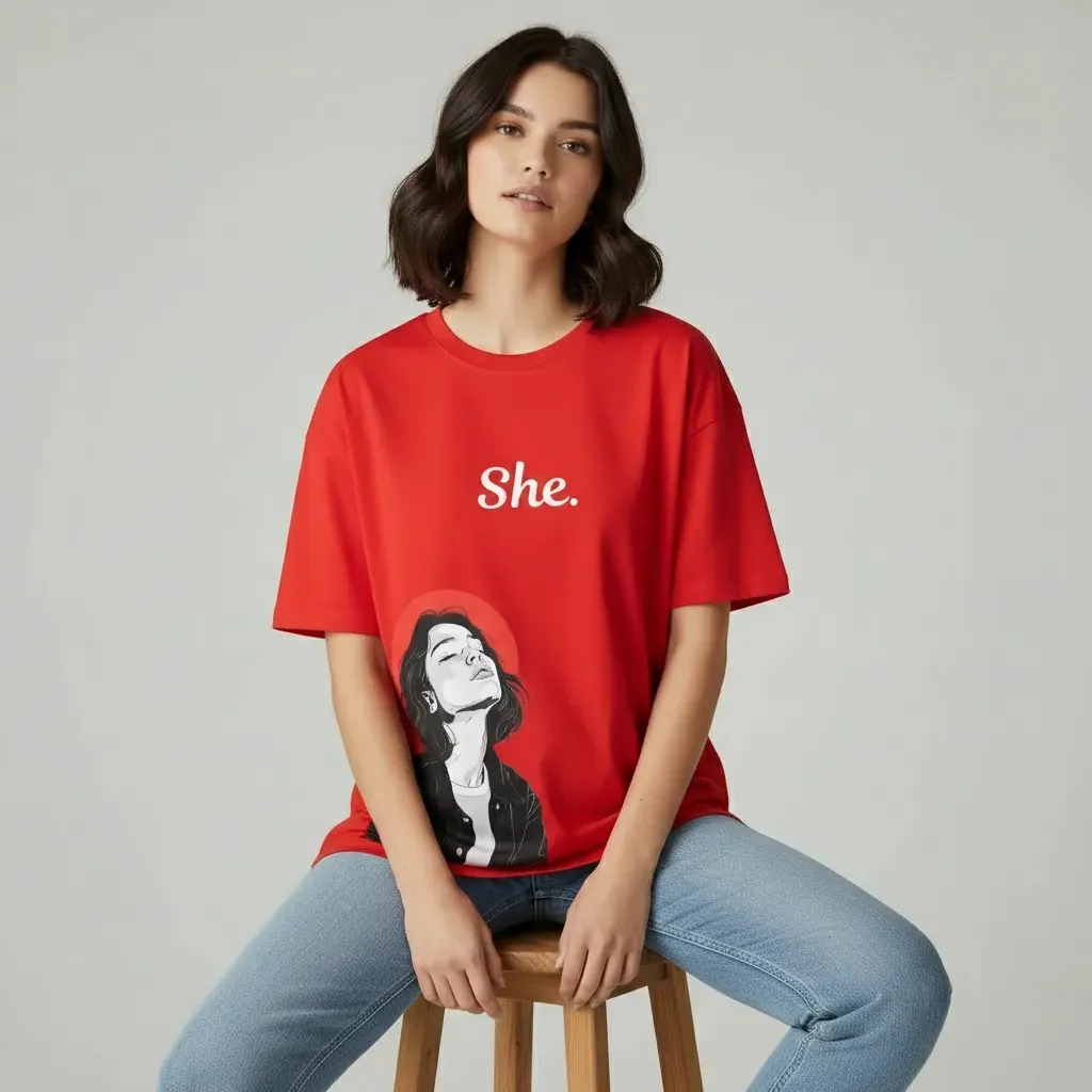 She Print - Oversized Tee (Red Edition)
