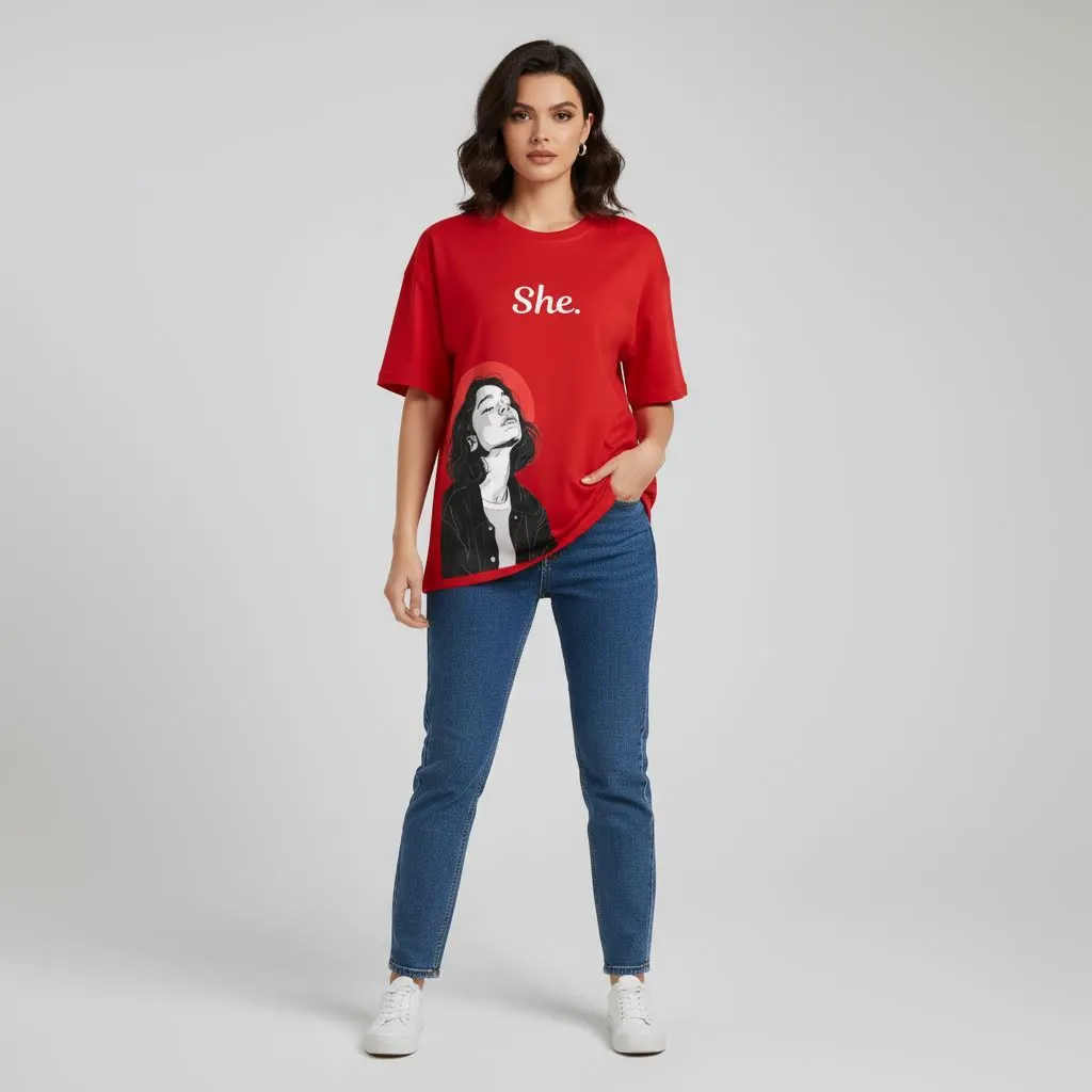 She Print - Oversized Tee (Red Edition)
