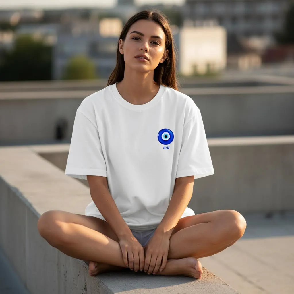 Evil Eye Women's Oversized Tee – White Edition