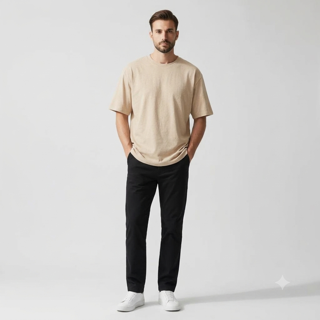 Sandstone Beige Essential | Oversized Solid T-Shirt