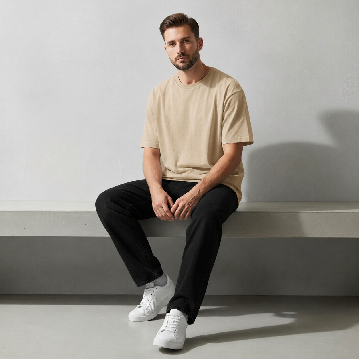 Sandstone Beige Essential | Oversized Solid T-Shirt