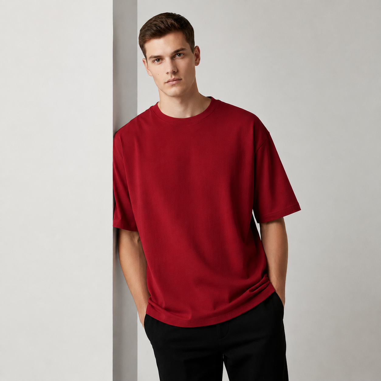 Cherry Red Oversized Solid T-Shirt