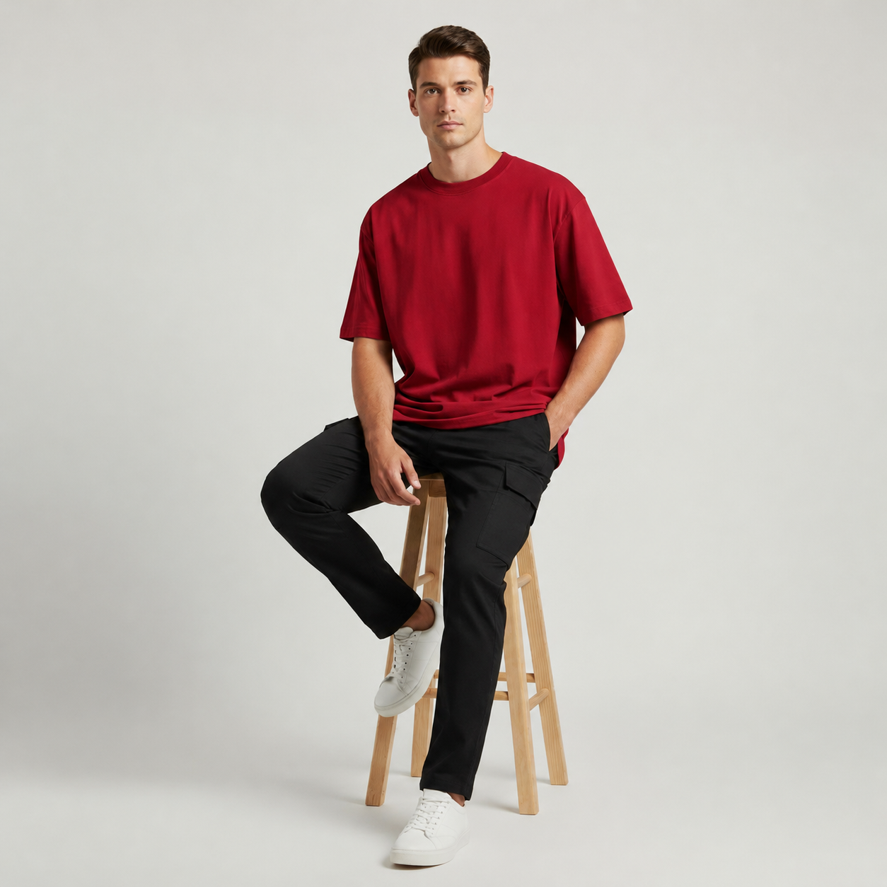 Cherry Red Oversized Solid T-Shirt